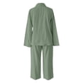 thumbnail image 7 of Women's Casual 2 Piece Tracksuit Outfits Lapel Long Sleeve Tunic Shirts and Loose Wide Leg Flowy Pants Soft Daily Loungewear Sets Army Green, 7 of 7