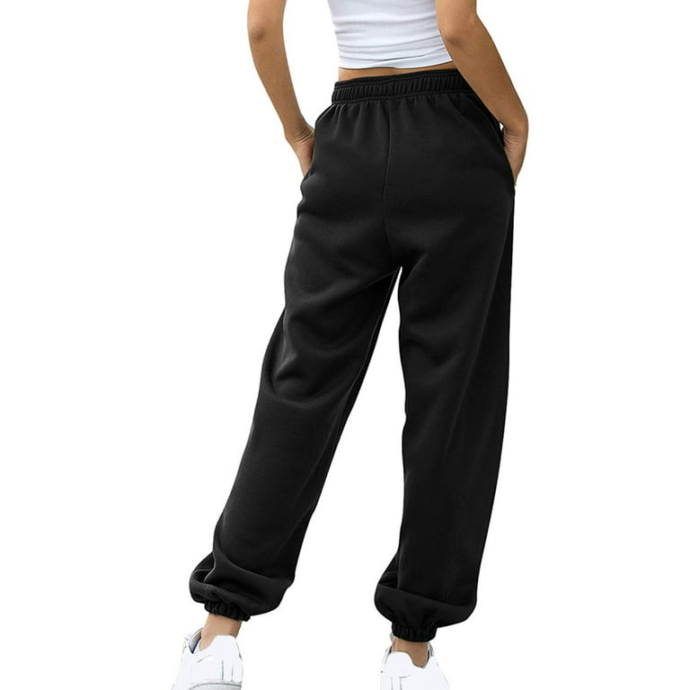 JYYYBF Womens Casual Comfy Sweatpants High Waisted Drawstring Sweat Pants  Cinch Bottom Workout Joggers Trousers with Pocket Black L 