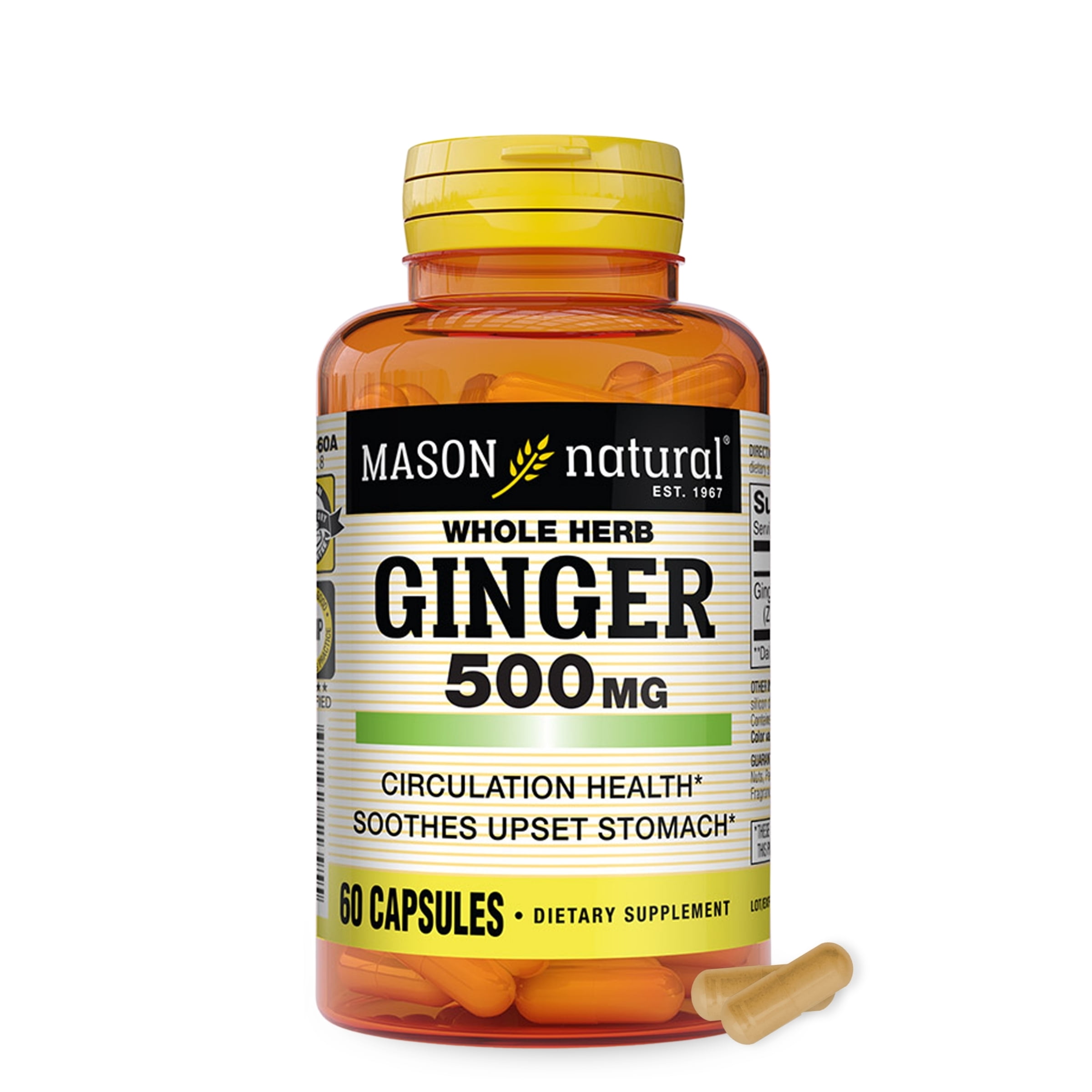 (5 pack) Mason Natural Whole Herb Ginger 500 mg, Natural Herbal Supplement, 60 Capsules