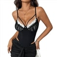 thumbnail image 3 of Corsé con Cuello en V, Tirantes Ajustables y Ribete de Encaje con Volantes para Mujer Top Corto Moldeador Negro L, 3 of 10