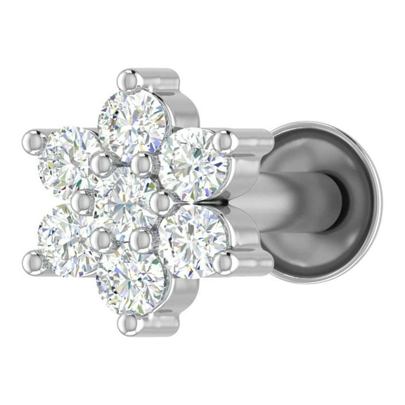 0.12 Carat 7-Stone Cluster Diamond Nose Pin Stud in 18K White Gold