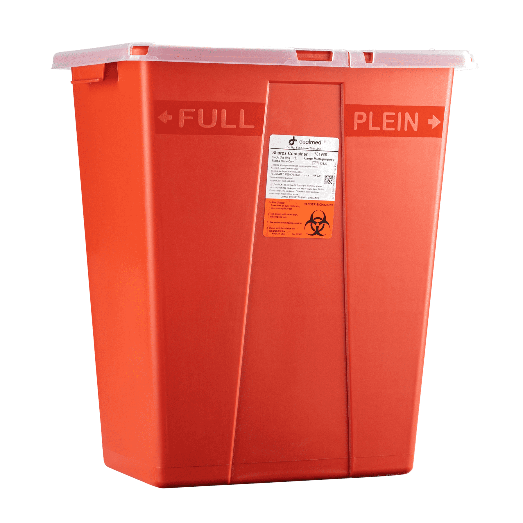 Dealmed Sharps Container, 8 Gallon Hinged Lid, Made in The USA, Red