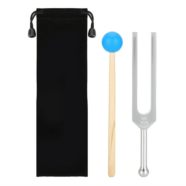 Juego de herramientas de terapia de curación de sonido con diapasón de aleación de aluminio de 528 HZ y martillo de madera