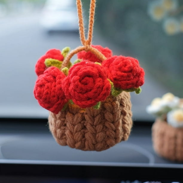 Mini colgantes de decoración de flores divertidas plantas de ganchillo accesorios para el Interior del coche