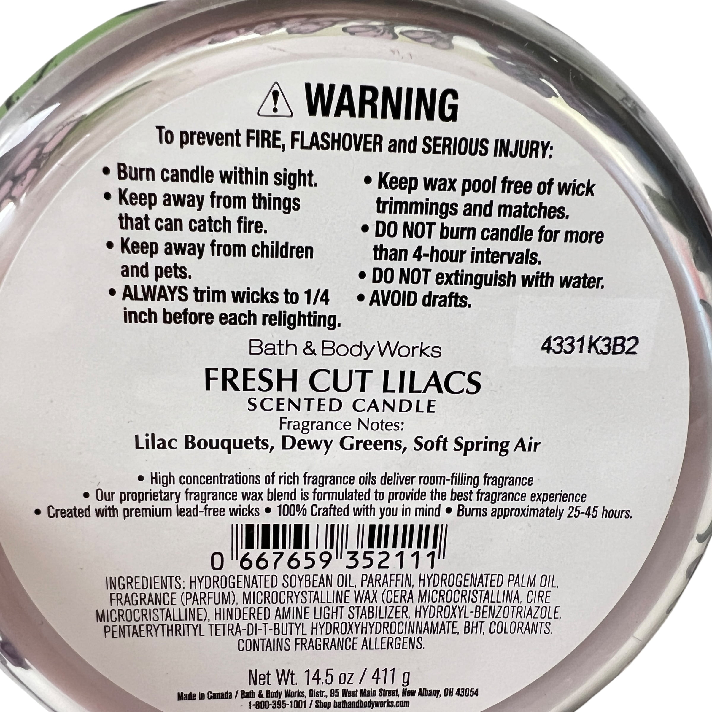 Bath & Body Works Fresh Cut Lilacs Scented 3 Wick Candle 14.5 oz