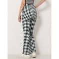 thumbnail image 4 of Pantalones anchos de pierna ancha elásticos de cintura alta a cuadros para mujer, pantalones acampanados largos y acampanados con bolsillos Negro S, 4 of 5