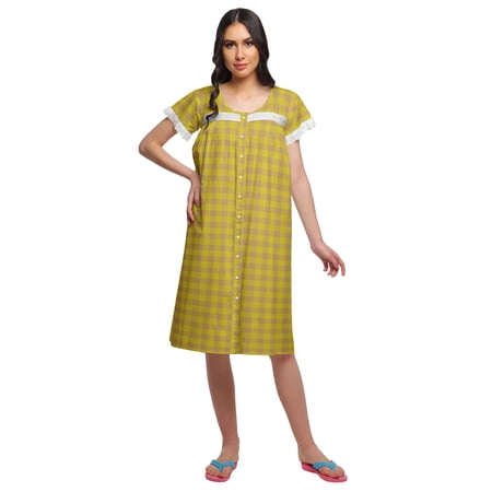 Moomaya Printed Short Sleeve Nursing Cotton Poplin Womens Sleepwear Night Gown