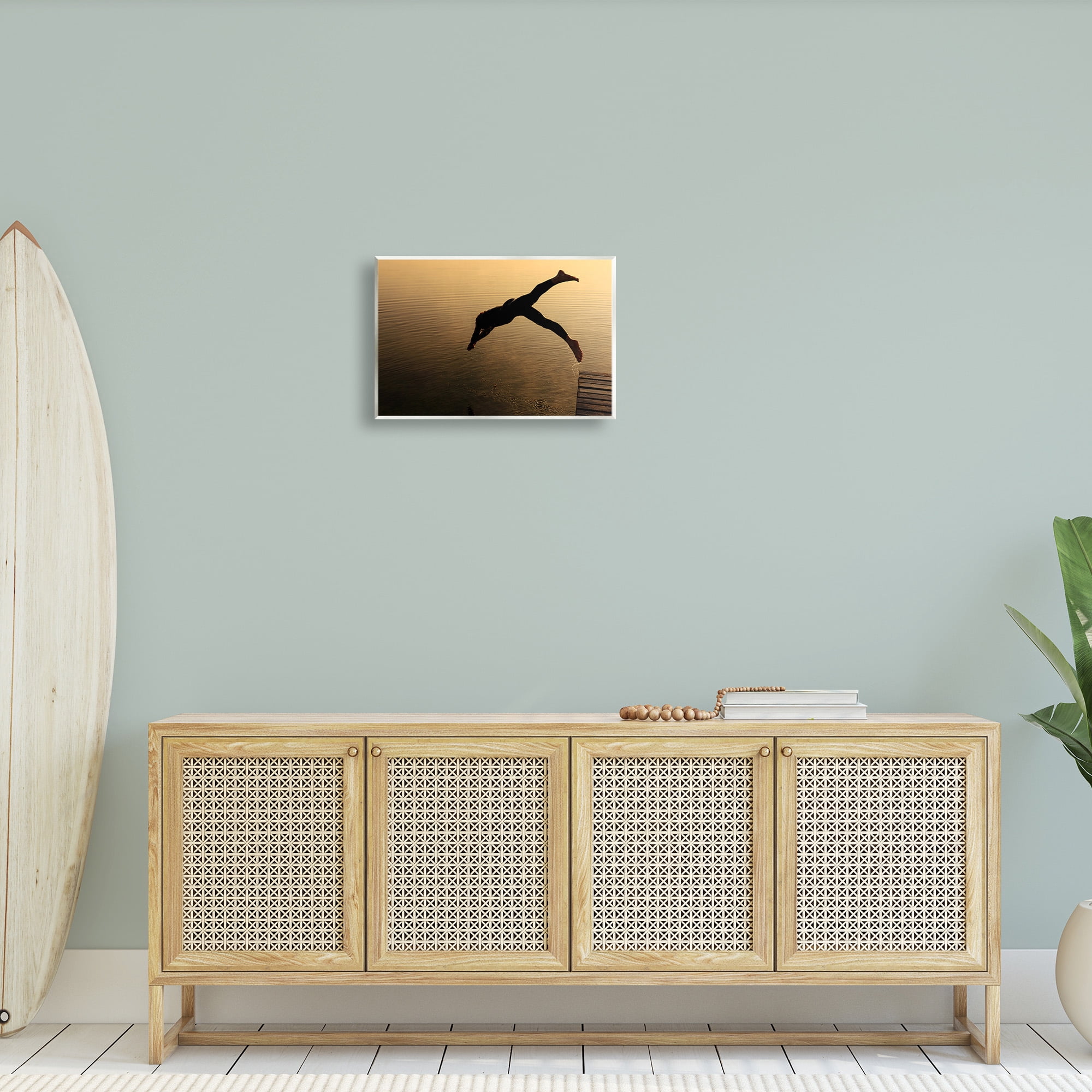 Stupell Industries Diving Off Dock Silhouette Novelty Photography Unframed Art Print Wall Art, 19 x 13