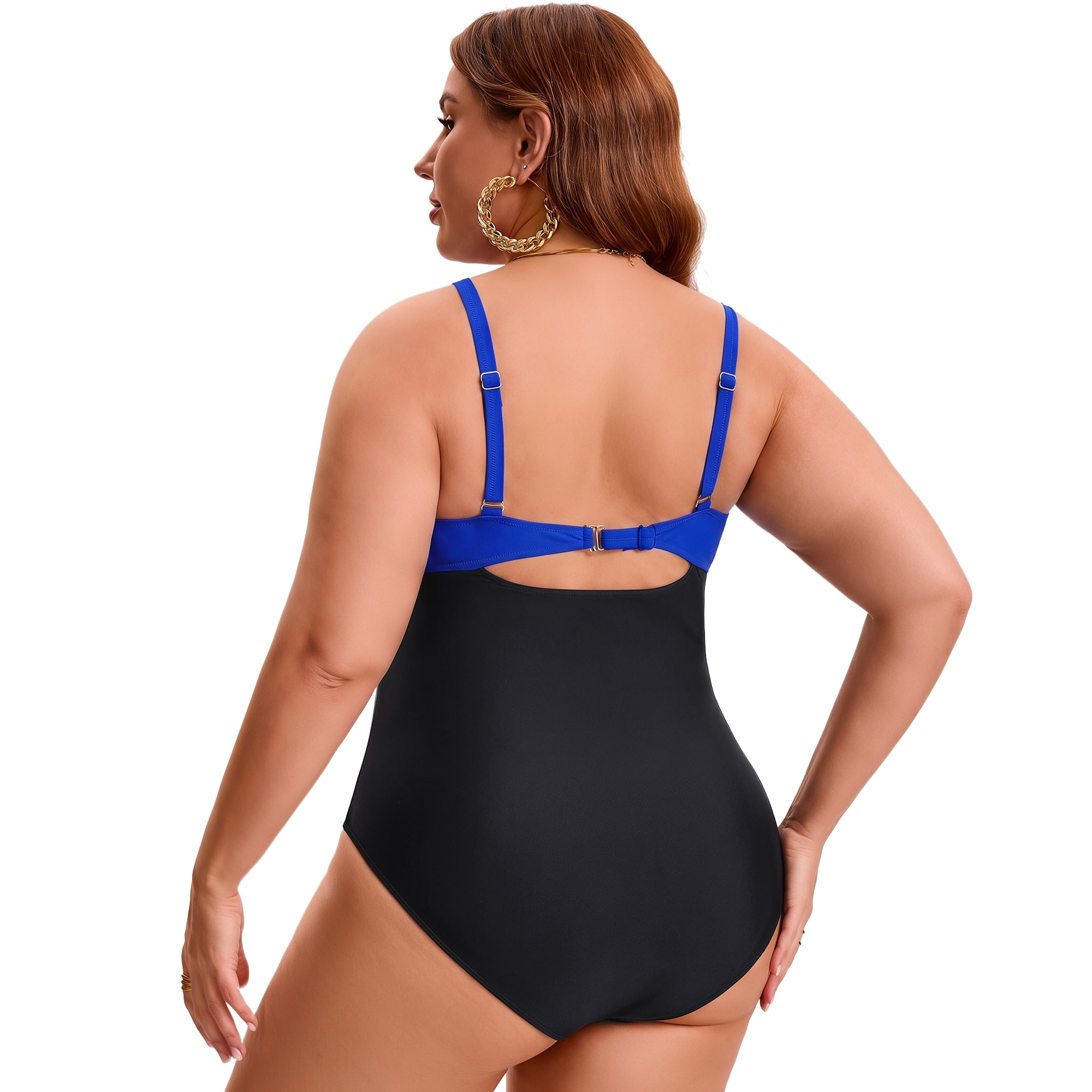 DARING DIVA Women's Plus 1 Piece Crisscross V-neck Swimsuit L Black Blue