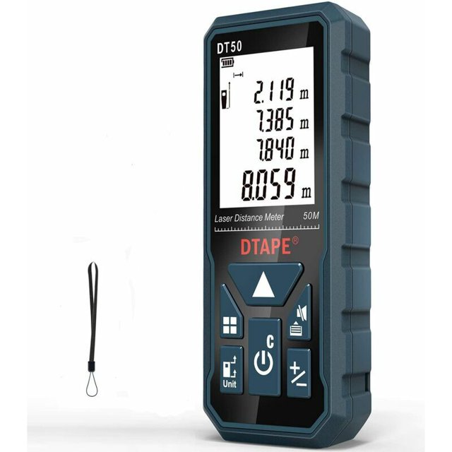 Medidor de distancia láser digital, DT50 Medidor láser digital de 50 m, Medición de longitud/área/volumen/teorema de Pitágoras con retroiluminación LCD, IP54 15*5*3 cm Negro