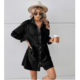 thumbnail image 5 of Women's Button Down Denim Shirt Dress Lantern Long Sleeve Tiered Baydoll Jean Mini Dress, 5 of 6