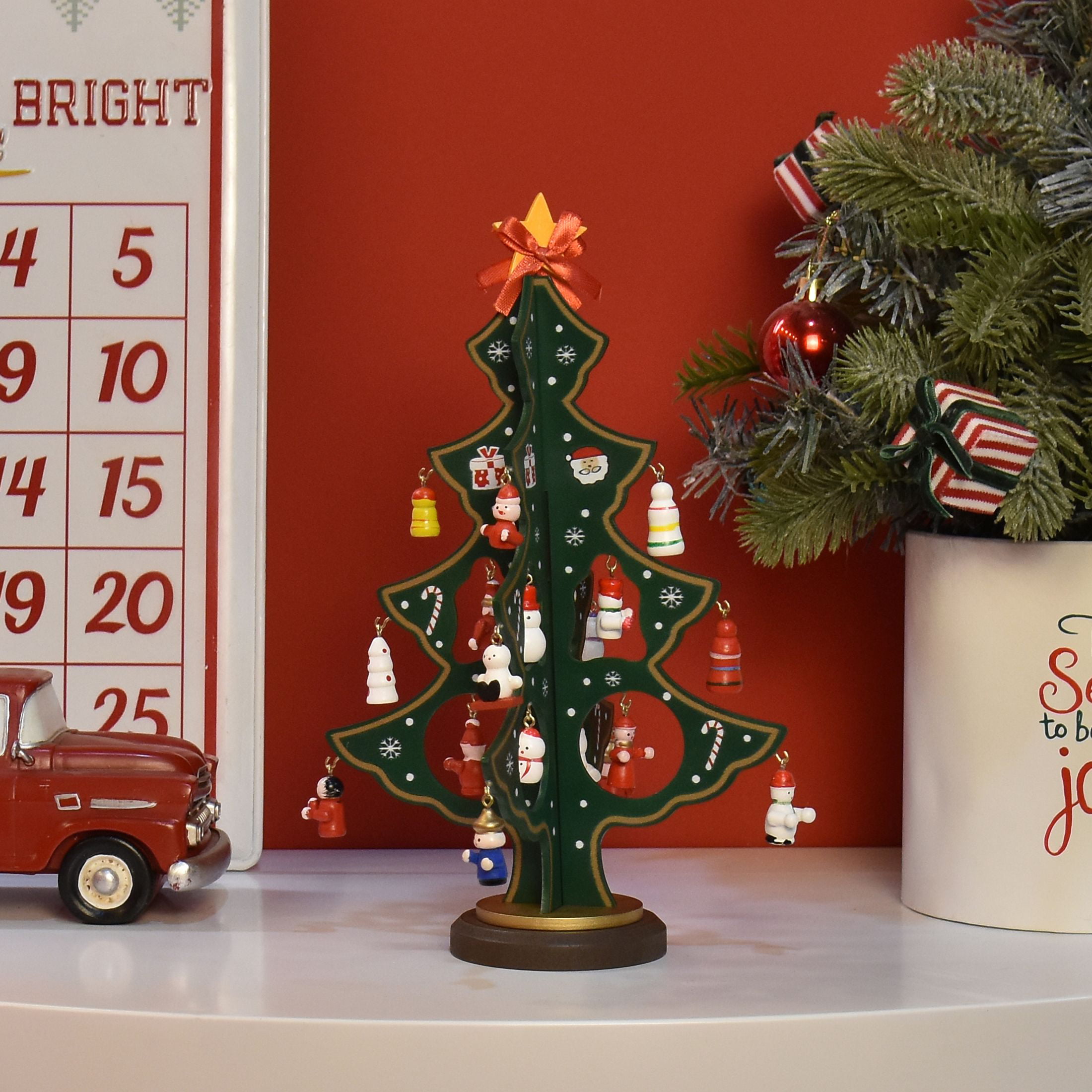 Crimson, Wood, and White Christmas Tree