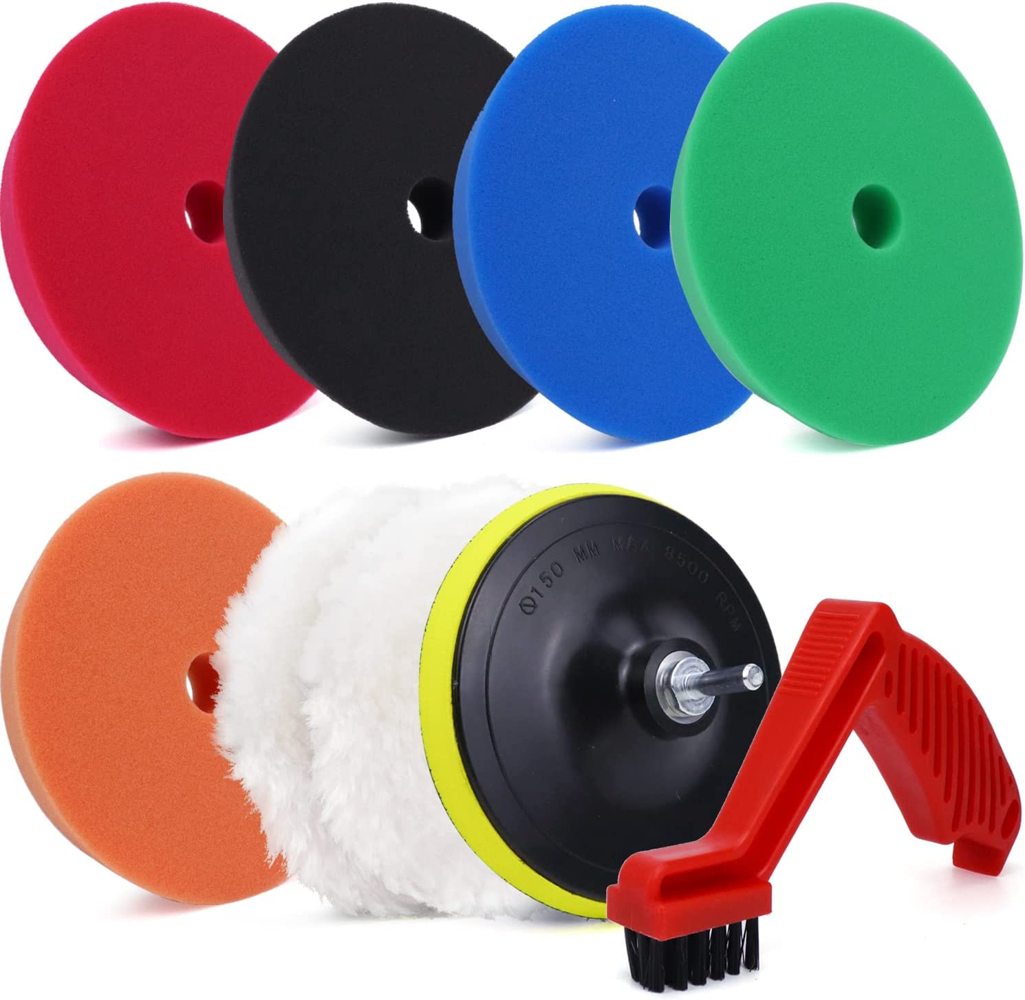 6.5 inch Orbital Buffer Polisher Pads and Woolen Waxing Pad with 5/8
