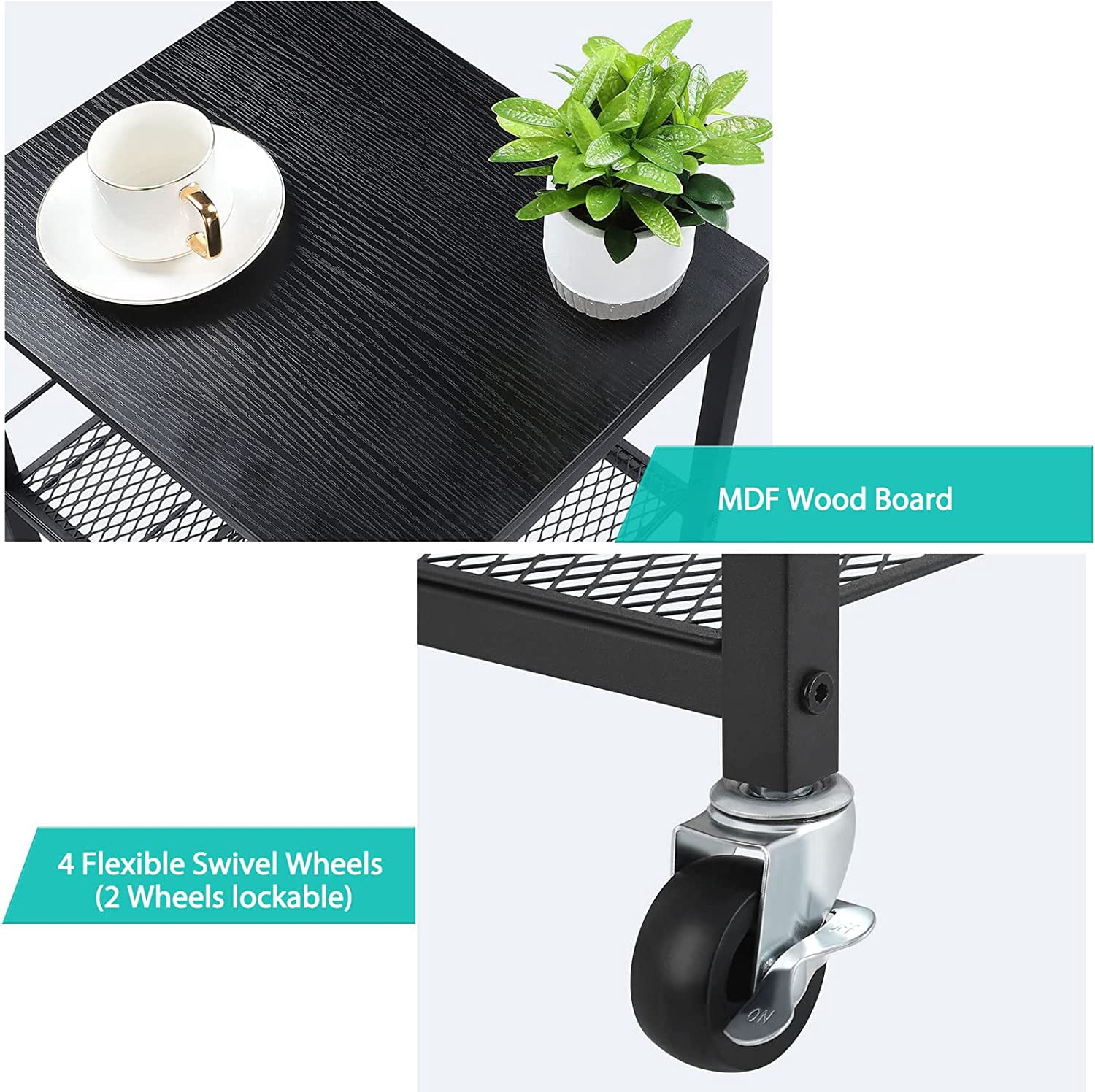4-Tier Wire Mesh Table Black