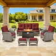 thumbnail image 3 of Bellefurn 8 Pieces Outdoor Patio Furniture Set with Fire Pit Table and Swivel Rocker Chairs,Rattan Outdoor Conversation Set with for Porch Deck Backyard Poolside, 3 of 11