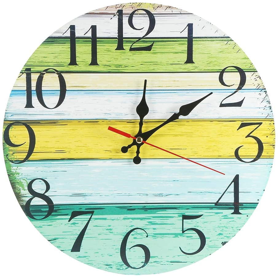 Rustic Style Round Yellow Old Town Distressed Metal Wall Clock Shabby Chic NEW 