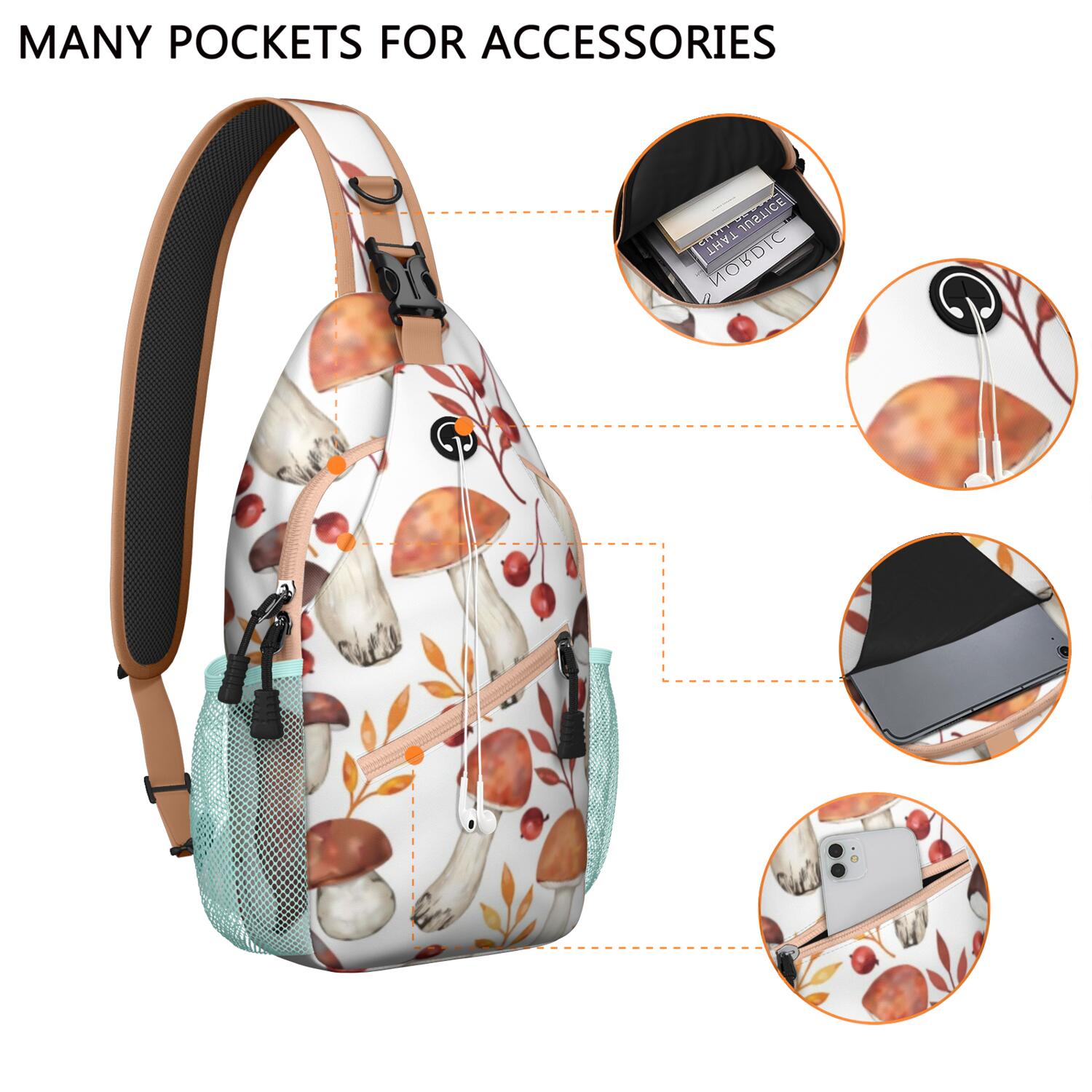 Sling Bag Mushroom Travel Sling Bag Shoulder Backpack Travel Chest Pack for Men Women
