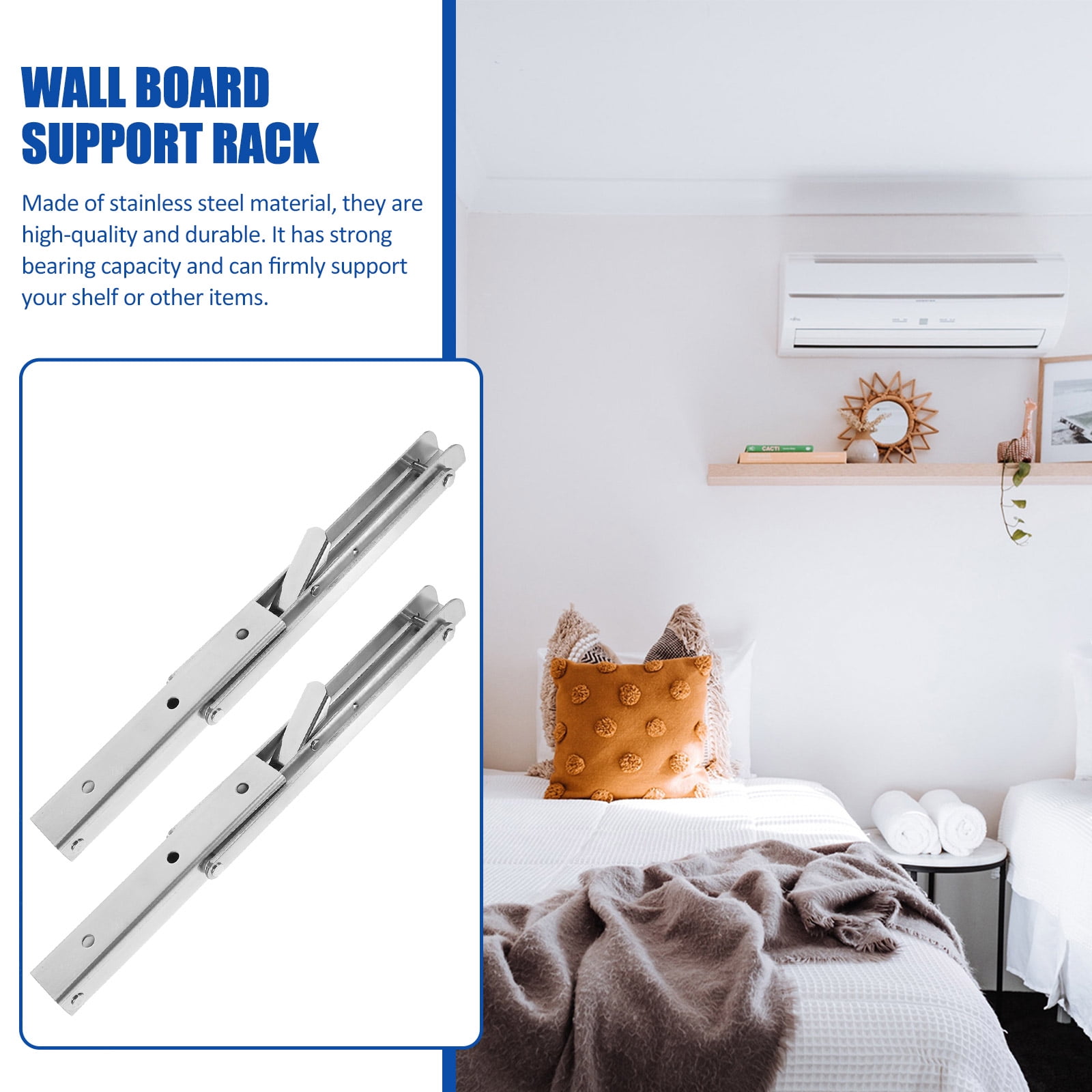 WHAMVOX  2 Pcs Stainless Steel Triangle Bracket Heavy Duty Shelving Shelf Brackets Coat Hangers Silver