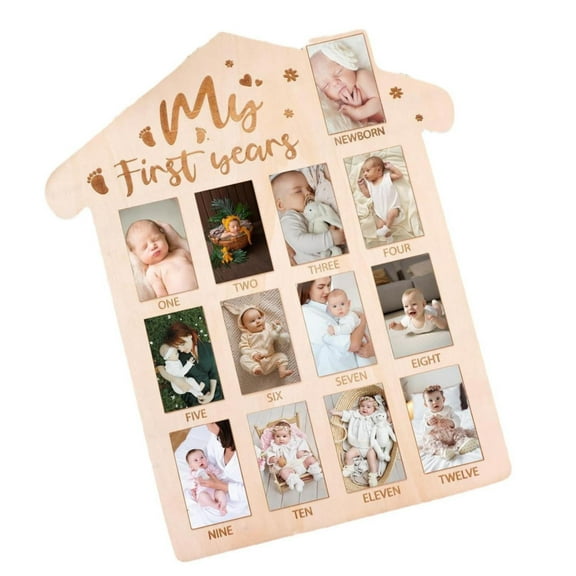 Midewhik Celebration Activ My Firstyear Photo Display Wood Board Babys First Year Photo Frame Board 12 Months Baby Picture Frame 1St Birthday Nursery Decorations for Boy Girl Baby Keepsake Gift