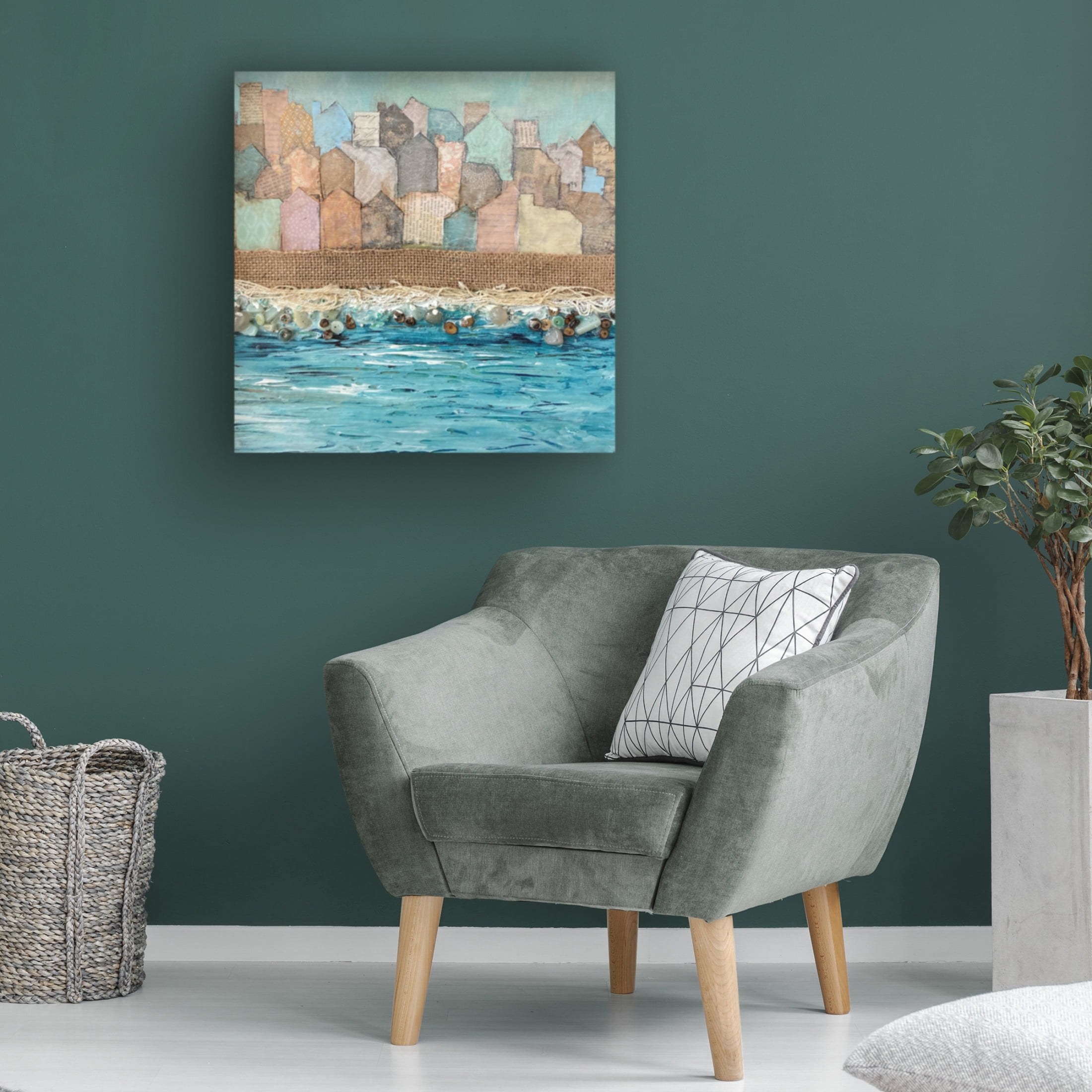 Canvas Wall Art - Christine Rotolo 'Mixed Media Houses On The Water' Wall Art for Living Room, Bedroom, or Office Décor by Trademark Fine Art - 24 x 24 Inches