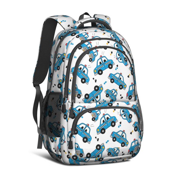 Police and Checkered White Pattern Backpack for School, Cute School Bag with Adjustable Shoulder Straps and Padded Back, 16.9"x12.6"x5.9"