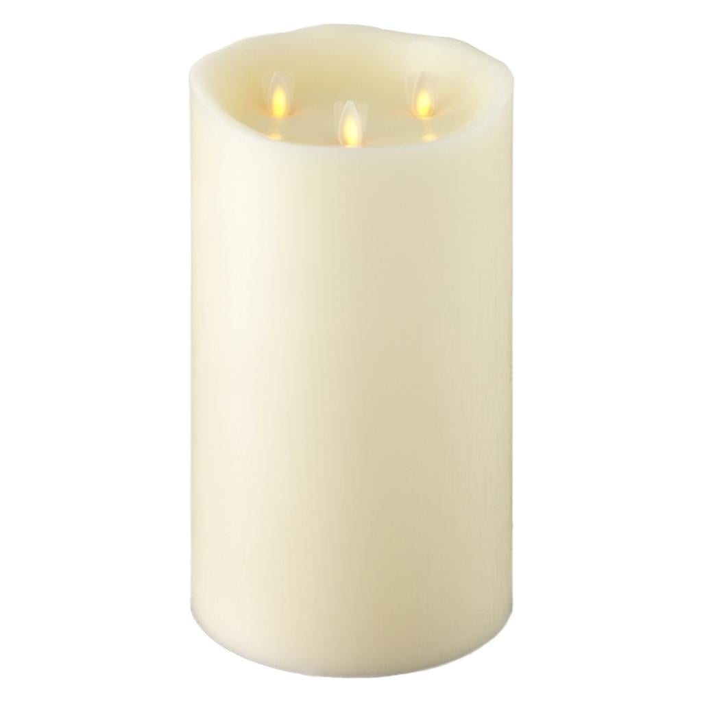 Liown 18017 10" Ivory TriFlame Wax LED Pillar Candle with Timer