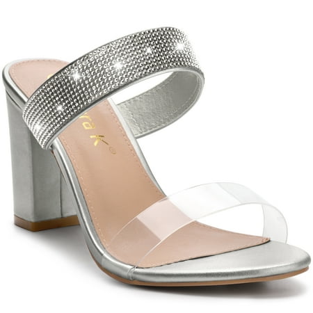 

Unique Bargains Women s Rhinestones Heel Chunky Heels Slide Sandals