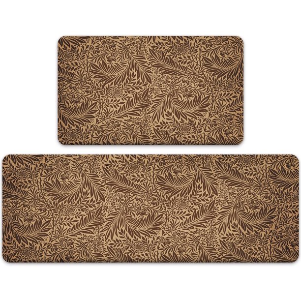 Anti Fatigue Kitchen Mat Set of 2 Pieces,Farmhouse Brown Kitchen Rugs