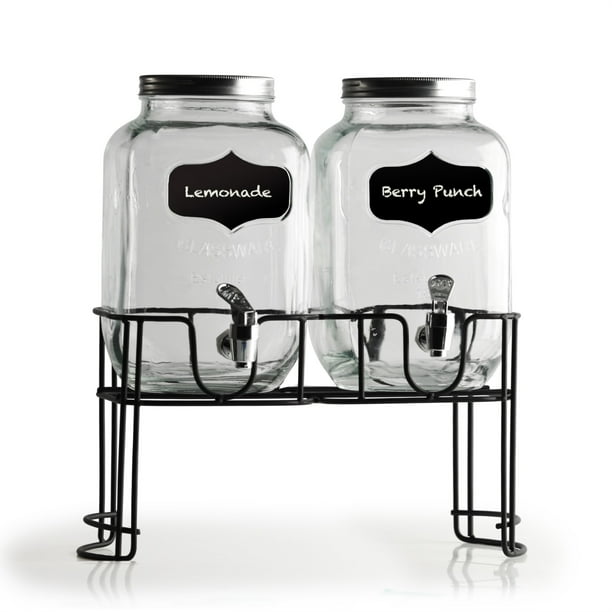 Circleware 69072 Yorkshire Chalkboard Mason Jar Glasses with Metal Holder Stand Set of 4, Home & Kitchen Farmhouse Décor Drink Tumblers for Water, Beer and Beverages, 17 oz, Galvanized Circleware 69072 Yorkshire Chalkboard Mason Jar Glasses with Metal Holder Stand Set of 4, Home & Kitchen Farmhouse Décor Drink Tumblers for Water, Beer and Beverages, 17 oz, Galvanized