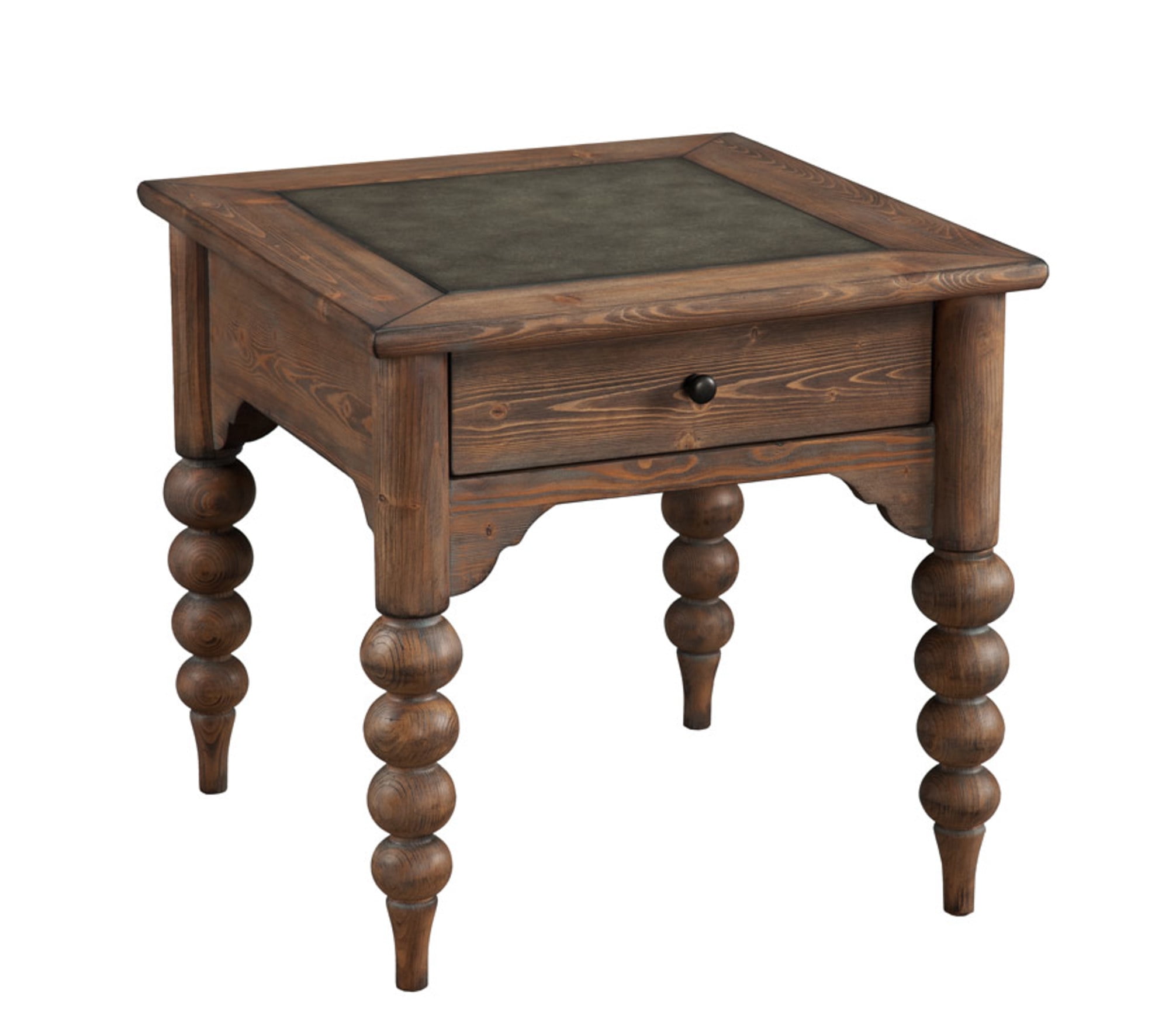 Emerald Home Bern Mist End Table with Storage Drawer, Metal Embossed