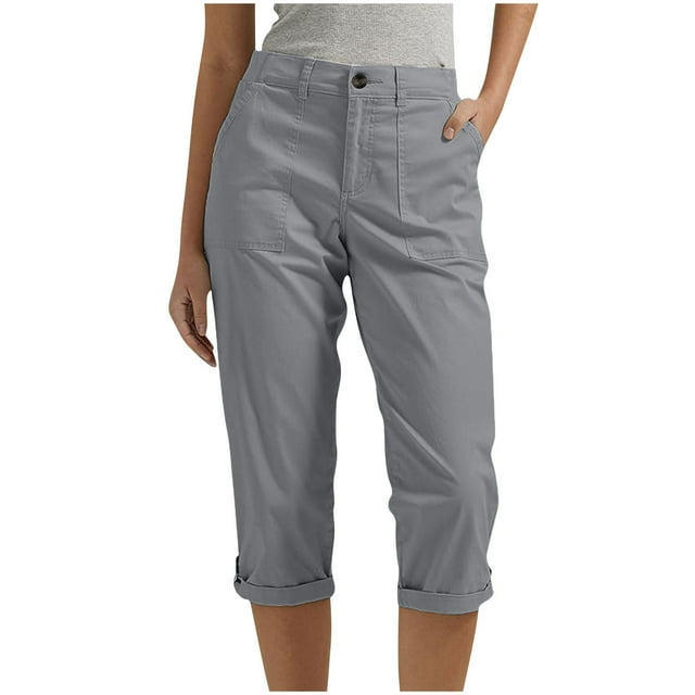 Kaemgyyd Pantalon Capri pour Femmes avec Poches, Léger, Décontracté, Grande Taille, Pantalon Cargo de Travail, Ourlet Roulé, Pantalon Court d'Été, Plein Air