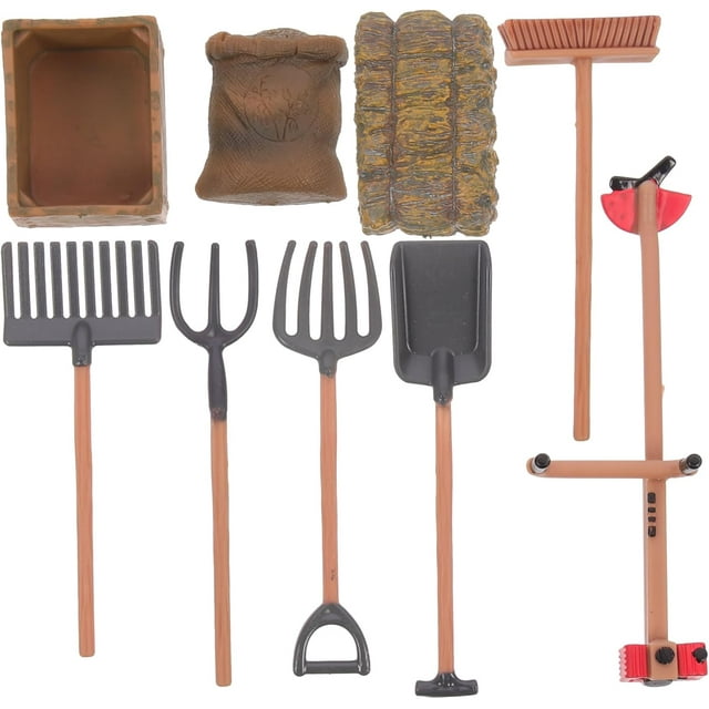 9PCS Mini Shovel Rake Farm Model Kit Simulation Farm Playset Miniature Hay Bales Mini Mower for Dollhouse Decor Western Party Decoration Wedding Party