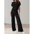 thumbnail image 5 of Women'S Casual Summer Travel Vacation Wear Two-Piece Suit Short Sleeve Wide Leg Pants Casual Suit Black L, 5 of 7