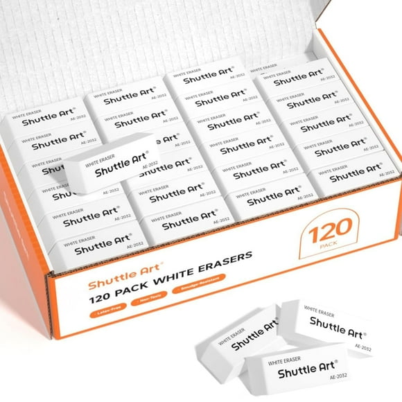 White Erasers, Shuttle Art 120 Pack Erasers Bulk, Smudge Resistant Erasers for Pencils, School Supplies for Kids, Students, Teachers, Office