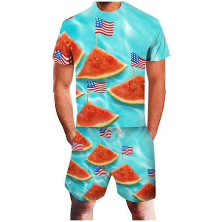 

Hunpta Men s Summer American Flag Watermelon 3D Printing Independence Day Sports Suit