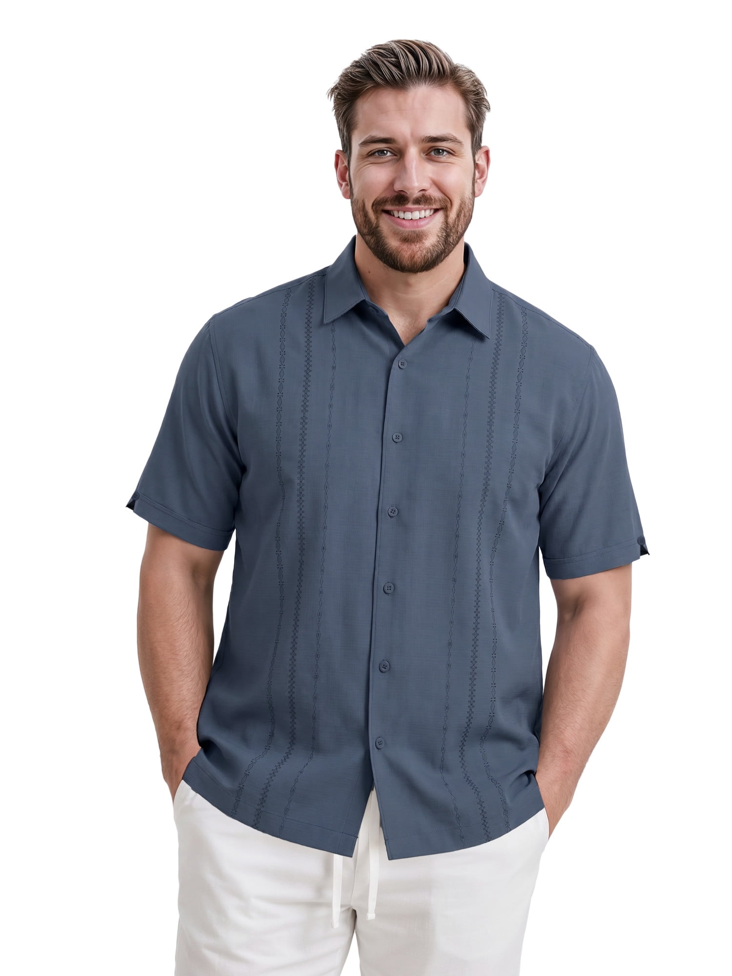 Cafe Luna Men's & Big Men's Geo Panel Print Short Sleeve Button Down Shirt, Sizes S-5XL