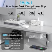 VILONG Desk Clamp Power Strip with 15 Outlets, 2 USB-C, 2 USB-A Ports, Surge Protector - White
