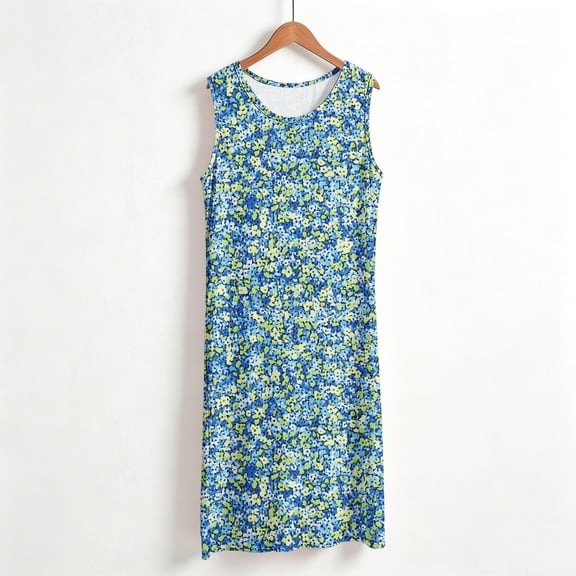 Aboser Summer Long Nightgown for Women Cute Floral Print Tank Dress Thin Sleeveless Sleepshirt Plus Size Casual Crewneck Loungewear Lightweight Soft Nightdress
