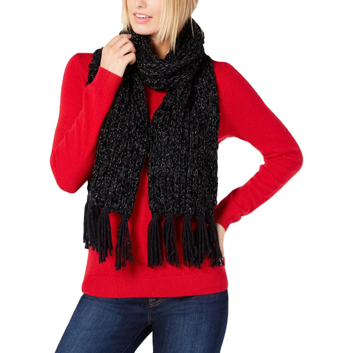 Inc Chenille Striped Arrow-Stitch Muffler Scarf Black INC9541905