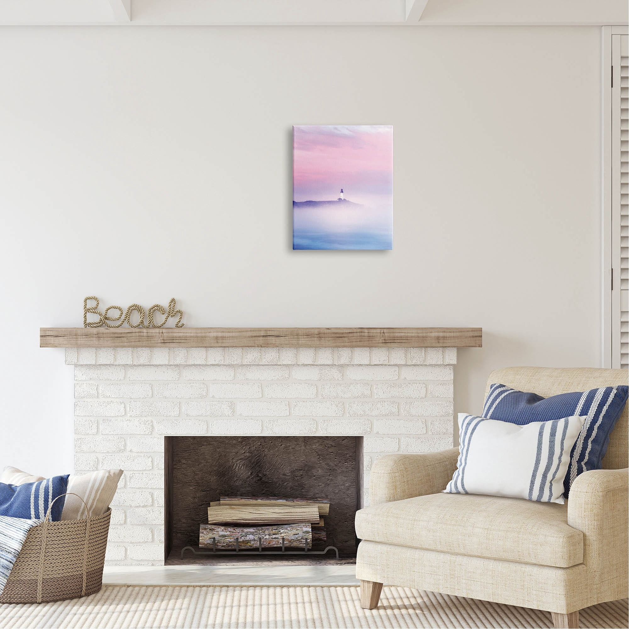 Stupell Industries Foggy Pink & Purple Lighthouse Sky Coastal Photography Gallery Wrapped Canvas Print Wall Art