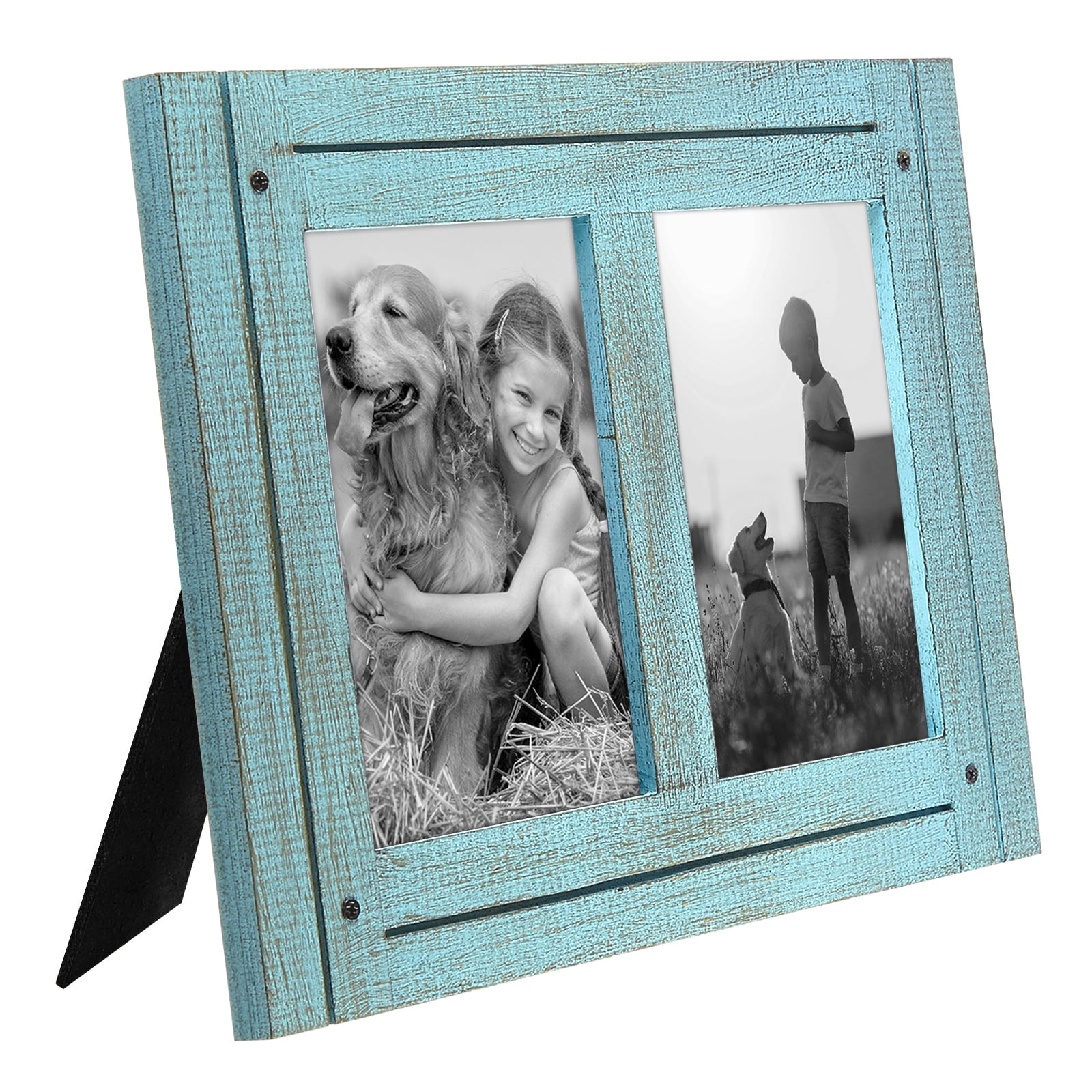 Americanflat 5x7 Collage Picture Frame with Glass turquoise distressed photos comes ready built sawtooth hangers