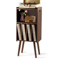 thumbnail image 1 of 2BHOME Soporte de madera para tocadiscos LP, gabinete de soporte para tocadiscos de 3 niveles con capacidad para hasta 100 álbumes, soporte de almacenamiento de discos y mesa organizadora, soporte par, 1 of 5