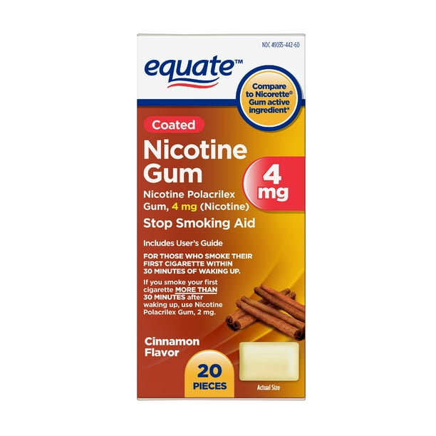 Equate Nicotine Coated Gum 4 mg, Stop Smoking Aid, Cinnamon Flavor, 20