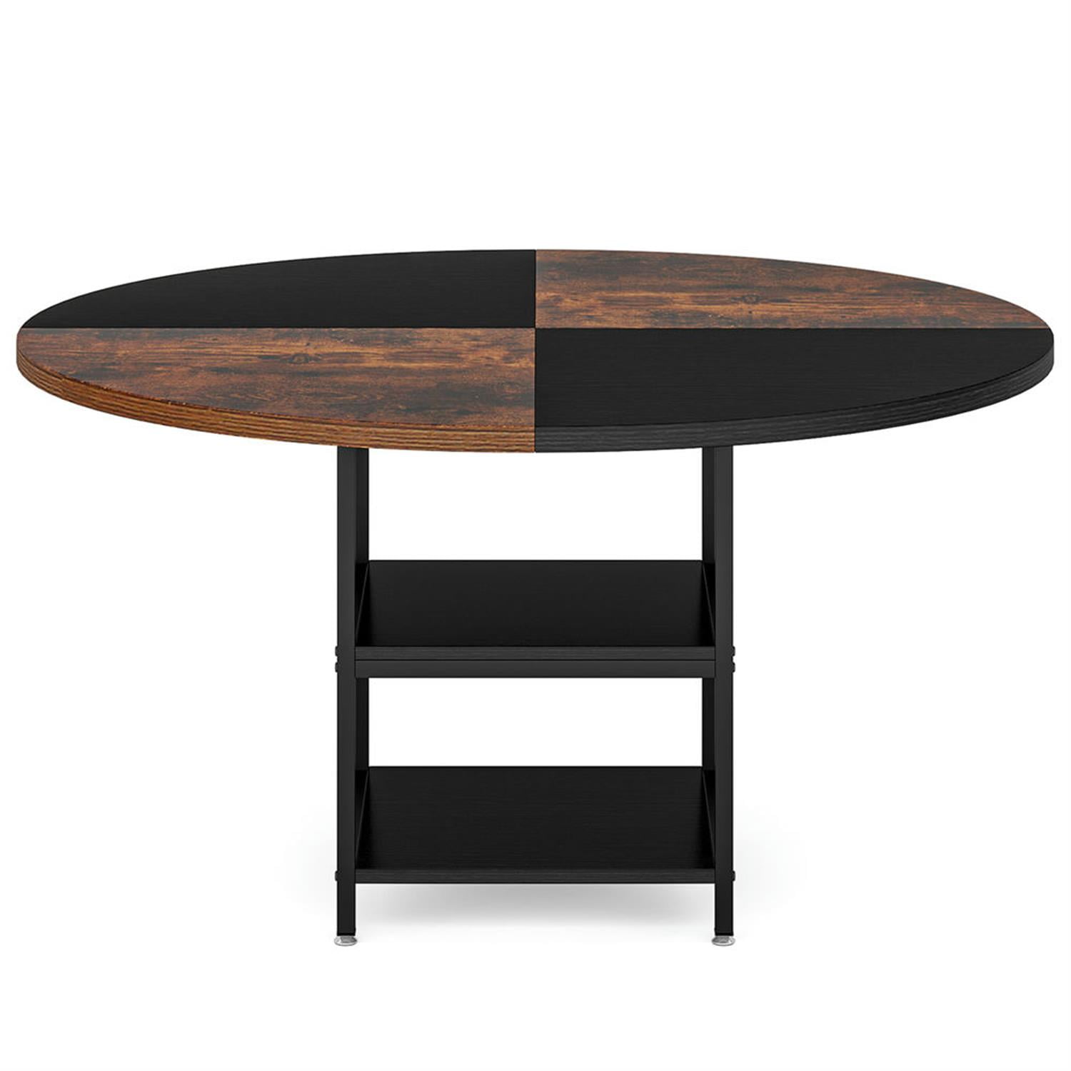 Demi Bonn 47" Modern Round Dining Table for 4 People, Wood Industrial Kitchen Dinner Table with Storage Shelf for Dining Room, Home, Brown