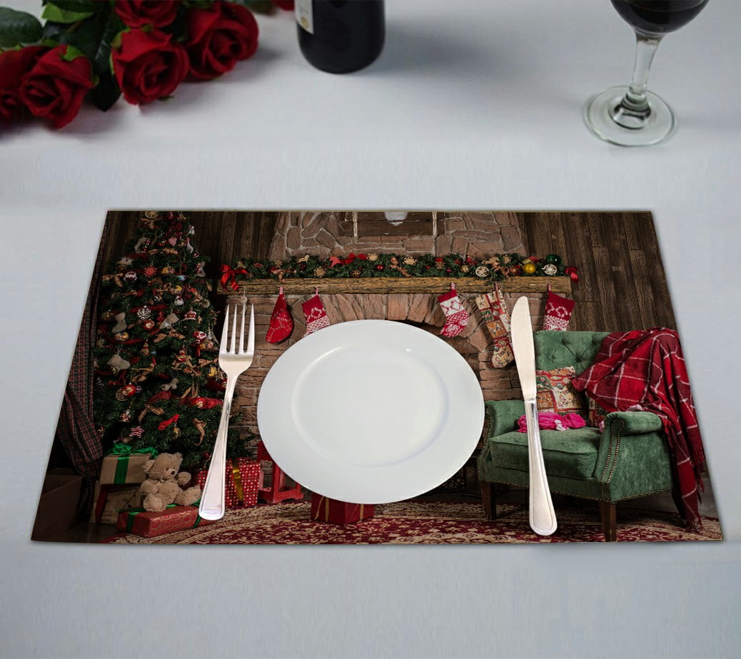 ABPHQTO Elegant Christmas Tree Fireplace Blanket Couch Table Placemat