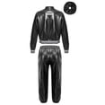 thumbnail image 2 of Doomiva Kids Boys Girls Jazz Hip Hop Dance Costume Shiny Leather Jacket Sweatshirt with Sweatpants Black 12, 2 of 6