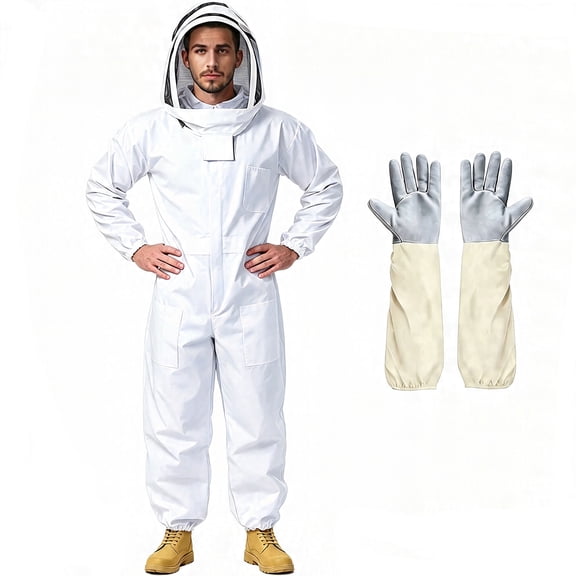 BlueZOO Sting Proof Bee Suit Full Body with Ventilated Hood & Gloves M Unisex Beekeeping Suit for Men & Women, Wasp Bee Keeper Suit for Beginner & Pro Beekeepers, Apiary Beekeeping Gear