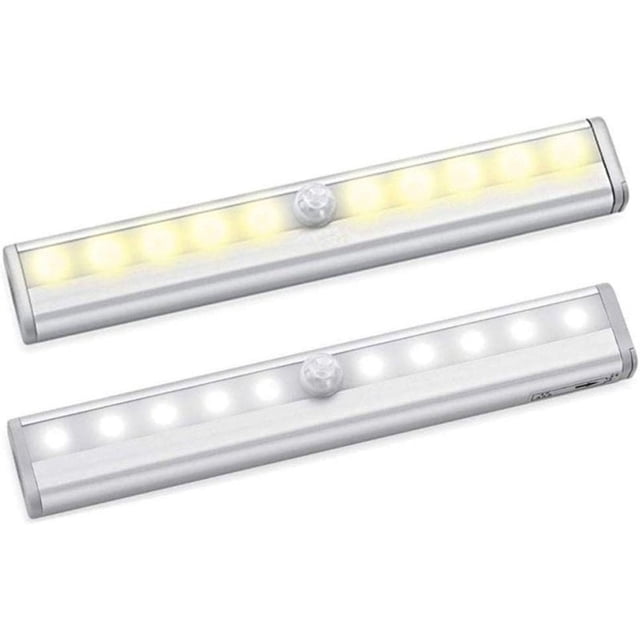 2 luces de armario con sensor de movimiento, 10 luces LED con sensor de movimiento, barra de luz nocturna con pilas para pegar en cualquier lugar