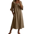 thumbnail image 2 of Sokhug Women's Maxi Dress Cowl Neck 3/4 Ruffle Sleeve Cotton Blend Summer Solid Color Midi Dress with Pockets, 2 of 7