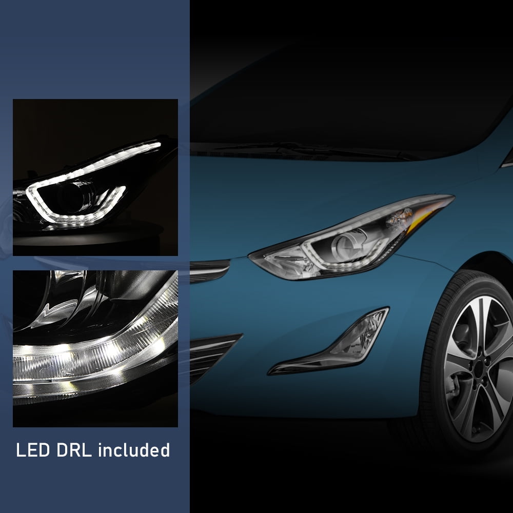PIT66 Headlights Fit for 2014-2016 Hyundai Elantra DRL LED Projector Clear Lens Driver LH